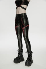 Black/Red Cut-Out Spliced Eyelet Mesh Women's Punk Leggings - Product - 7