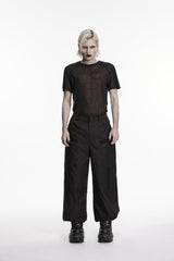 Black Multi-Layered Pleated Men's Gothic Cool Tapered Pants - Black - 1