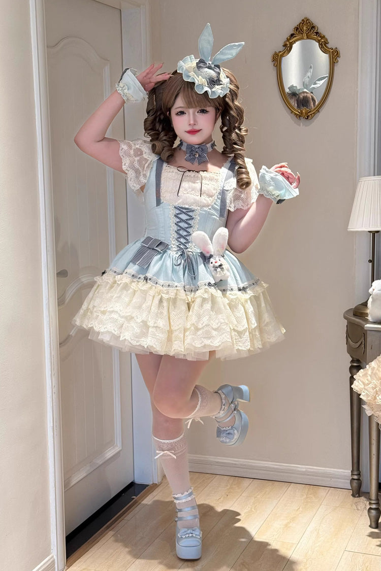 [Goodnight Alice] Sleeveless Ruffled Bow Lace-Up Sweet Lolita Jsk Dress 3 Colors - Product - 8