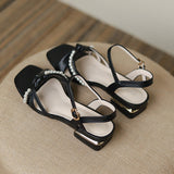 Pearl Chain Decoration Sweet Elegant Sandals 2 Colors - Product - 10
