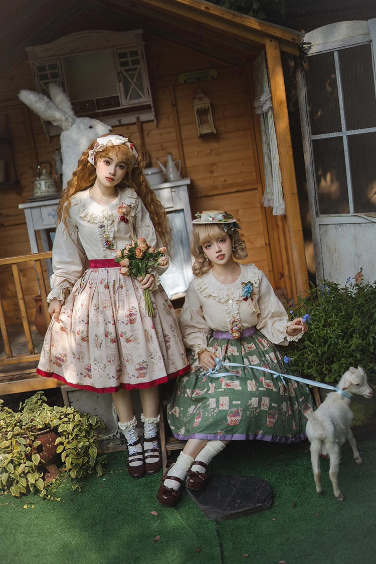 Forest Illustrated Book Watercolor Picture Book Print Sweet Elegant Lolita Skirt 3 Colors - Product - 13
