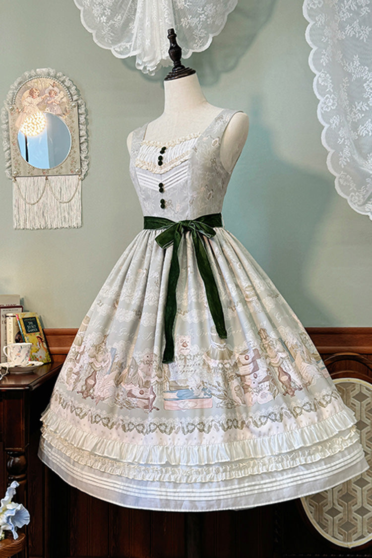 [Iris Study] V Collar Sleeveless Print Bowknot Lace Sweet Lolita Jumper Dress 2 Colors - Product - 13