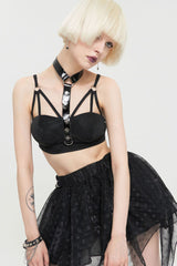 Black Punk Hollow Sling Halter Neck Metal Ring Decoration Women's Vest - Product - 2