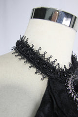 Black Lace Jacquard Jewel Pins Men's Gothic Tie - Product - 6