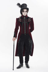 Red Stand Collar Long Sleeves Embroidered Color-Blocked Buckled Zippered Men's Gothic Palace Jacket - Product - 10