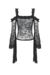 Black Off Shoulder Long Flare Sleeves Lace Women's Gothic Romantic Top - Product - 13