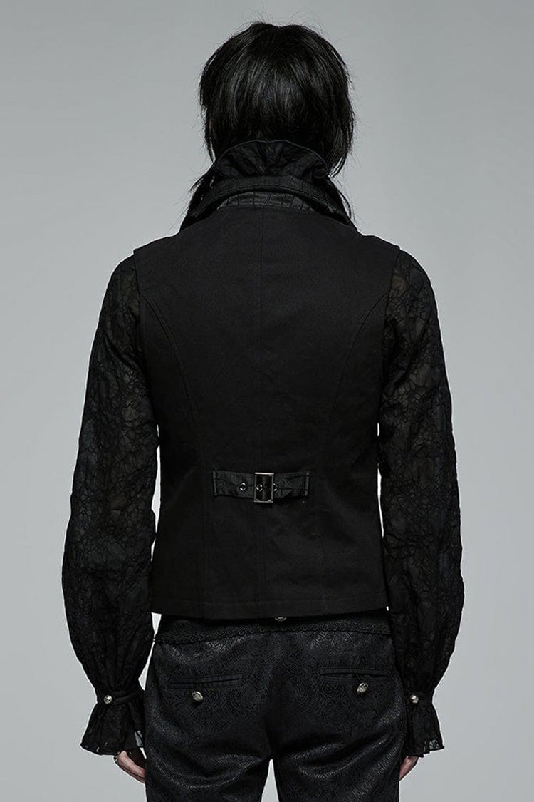 Black Gothic Noble Jacquard Embroidery Pleated Ruffle Delicate Buttons Decoration Men's Vest - Product - 3