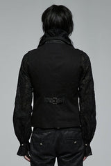 Black Gothic Noble Jacquard Embroidery Pleated Ruffle Delicate Buttons Decoration Men's Vest - Product - 3