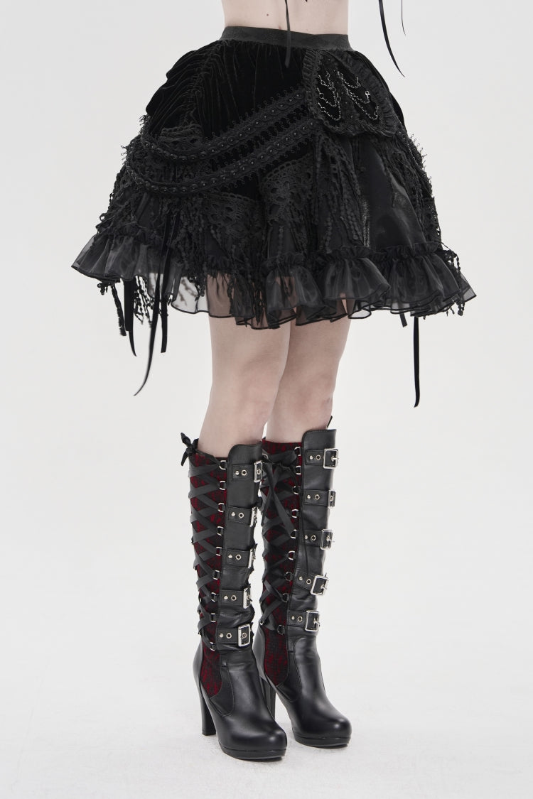 Black Multi-Layered  Tassels  Chain-Decorated Women's Gothic Skirt - Product - 8