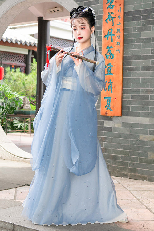 Blue Chinese Style School Sweet Hanfu Dress - Product - 3