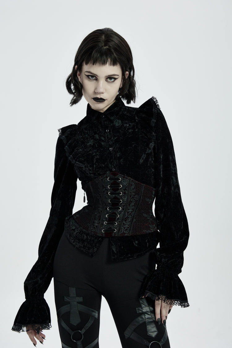 Red Jacquard Lace-Up Slim Women's Corset - Product - 9