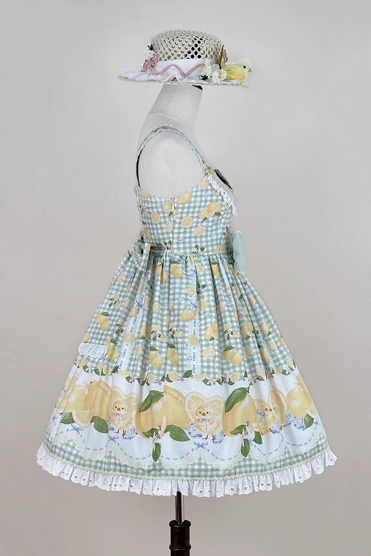 Green [Lemon Chicken] Print Ruffle Bowknot Lace Sweet Lolita Jsk Dress - Product - 7