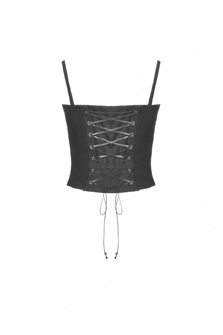 Black Lace-Up Buckled Strappy Women's Gothic Punk Bustier with Belt - Product - 12