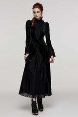 Black Stand Collar Long Trumpet Sleeves Stitching Lace Women's Gothic Dress - Product - 4