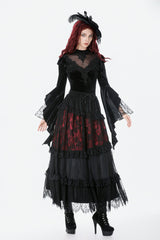 Black Multi-Layered Long Flare Sleeves Embroidered Sheer Mesh Splice Velvet Women's Gothic Top - Product - 8