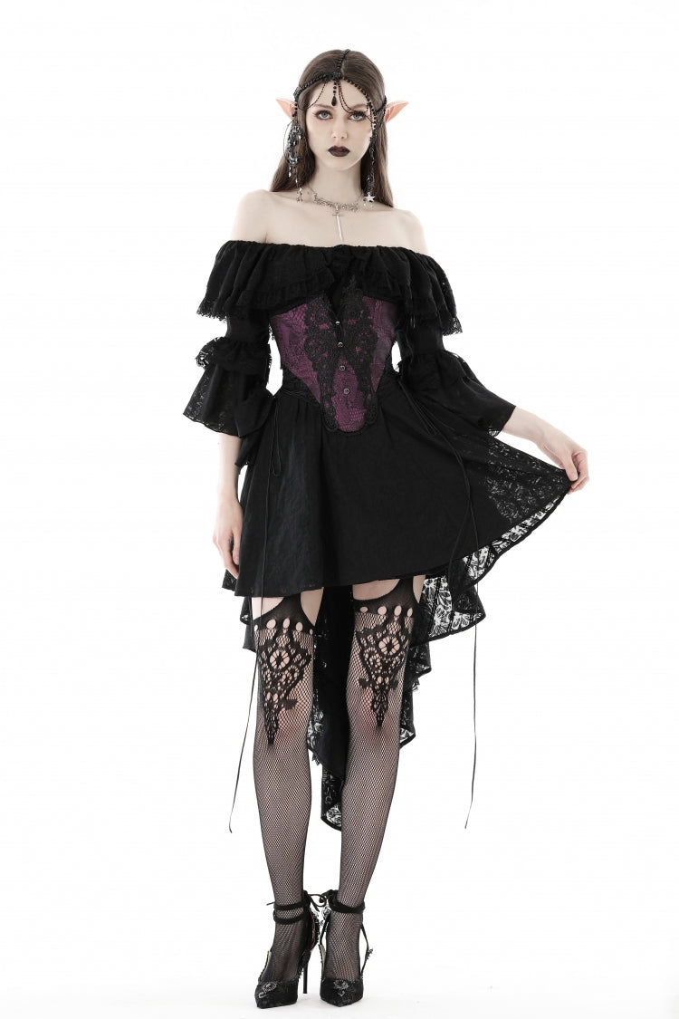 Purple Butterfly Embroidered Lace Women's Luxurious Royal Underbust Corset - Product - 5