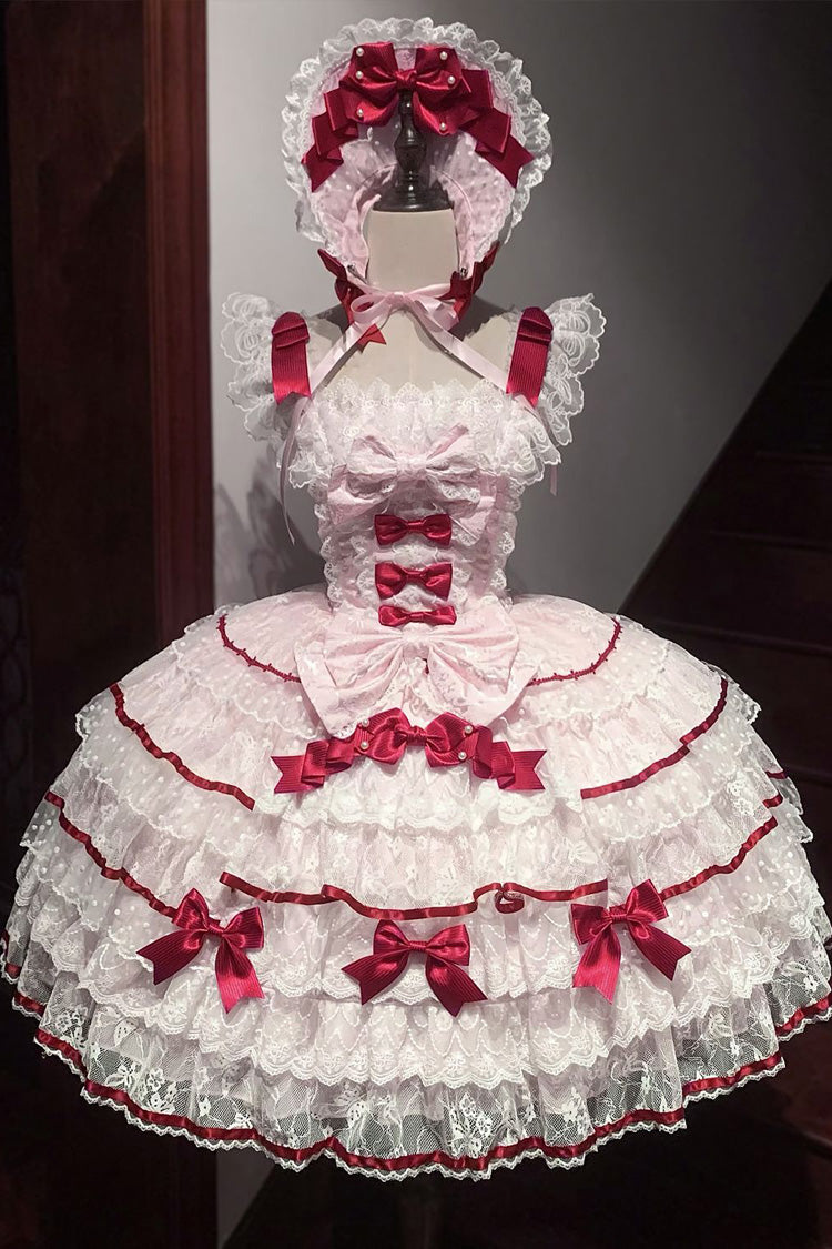 Pink [Moon-Tide Butterfly’s Call] Sleeveless Multi-Layered Ruffle Bowknot Lace Sweet Lolita Jsk Dress - Product - 3
