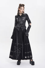 Black Lapel Collar Long Sleeves Print Lace-Up Cutout Women's Punk Blouse - Product - 12