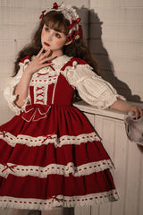 Red Antique Dolls Triple-Layered Bowknot Sweet Lolita Jsk Dress - Product - 6