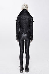 Black Punk Rock Short Front And Long Back Broken Holes Womens Jacket - Product - 3