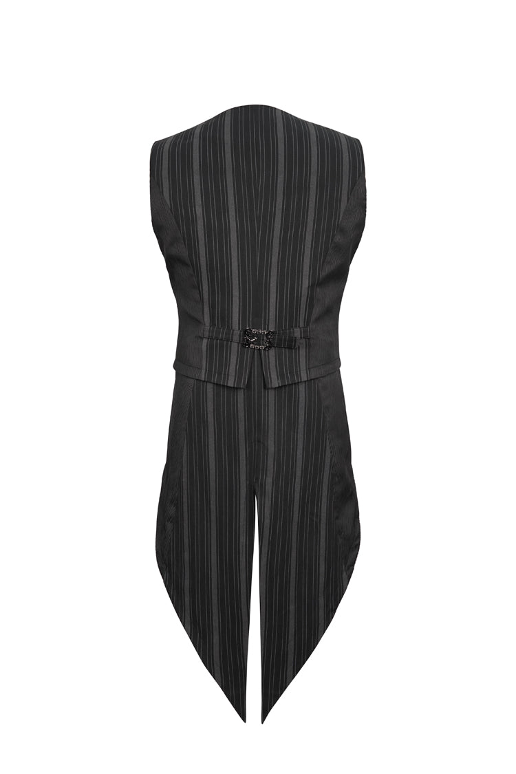 Black Retro Micro-Elastic Thick Stripe Stitching Three-Dimensional Texture Detachable Men's Punk Swallowtail Vest - Product - 9