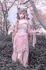 Pink Cherry Nightmare V Collar High Waisted Gothic Lolita JSK Dress - Product - 4