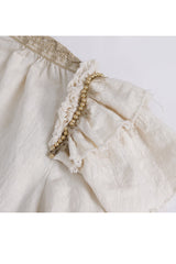Beige Stand Collar Lantern Sleeves Multi-layer Ruffle Men's Gothic Blouse - Product - 9