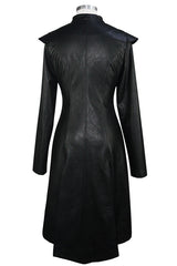 Black waisted short front and long back bare breast leather long womens Punk coat - Product - 6