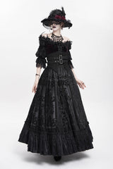 Black Jacquard Embroidery Buckle Tassels Women's Gothic Long Skirt - Product - 10