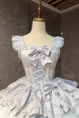 Blue [Misty Mountain Veil] Sleeveless Multi-Layered Ruffled Bow Lace Sweet Princess Ballet Lolita Jsk Dress - Product - 4