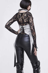 White Painted Back Lace Up Lace Hem Asymmetrical Women's Gothic Waistcoat - Product - 8