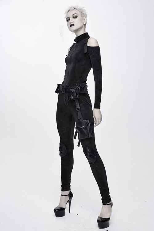 Dark Pattern Punk Stretchy Fitted Womens Pants With Bags - Product - 7