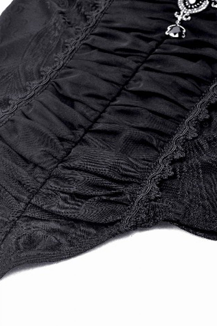 Black Lace Ruffled V Stand Collar Long Flared Sleeves Jacquard Women's Gothic Blouse - Product - 16