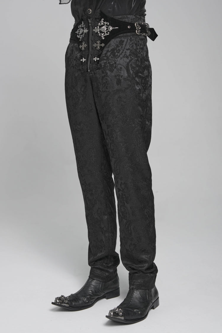 Black Printed Lace-Up Buckled Zippered Men's Gothic Pants - Product - 5