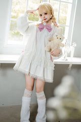 White Rabbit Ears Hooded Bowknot Lace Sweet Lolita Coat Set - Product - 4