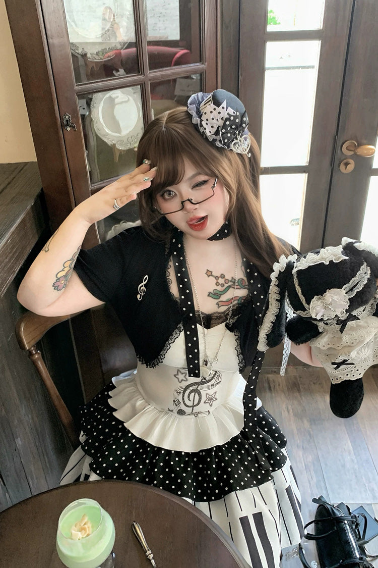 Multi-Color Halterneck Sleeveless Piano Key Music Note Printed Ruffled Lace Plus Size Japanese Sweet Lolita Jsk Dress - Product - 5