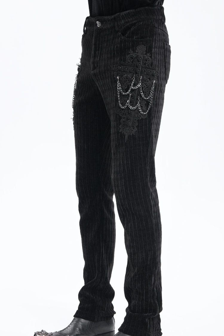 Black Chain Crochet Print Men's Gothic Pants - Product - 6