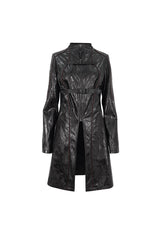 Black Double Buckle Faux Leather Long Women's Punk Coat - Product - 8