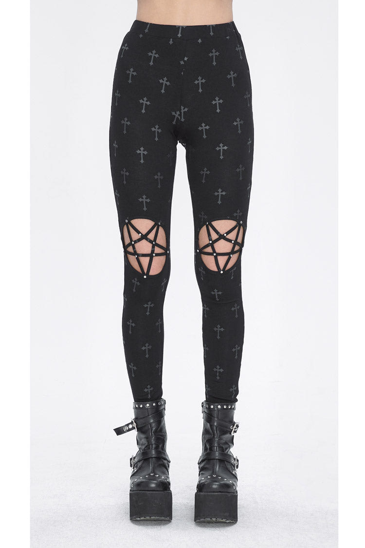 Black Print Hollow Women's Punk Leggings - Product - 2