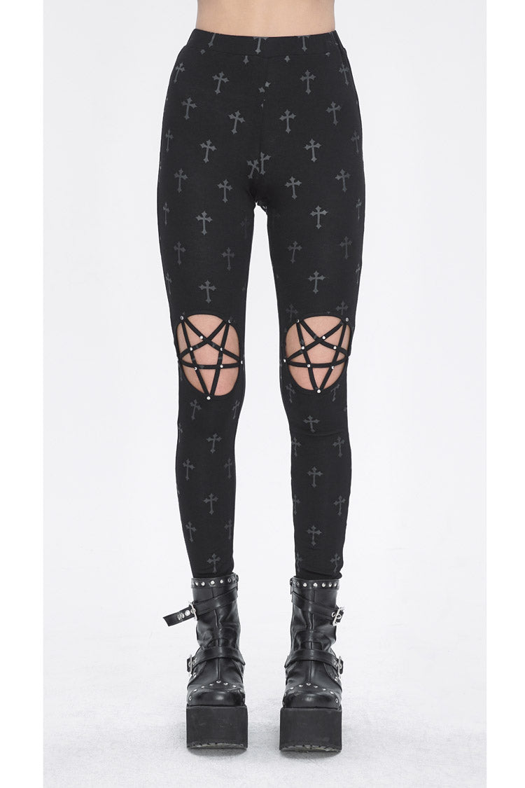Black Print Hollow Women's Punk Leggings - Product - 2