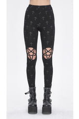 Black Print Hollow Women's Punk Leggings - Product - 2