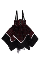Black/Red [Soul Mantra] Plaid Print Irregular Sweet Lolita Strap Dress - Product - 3