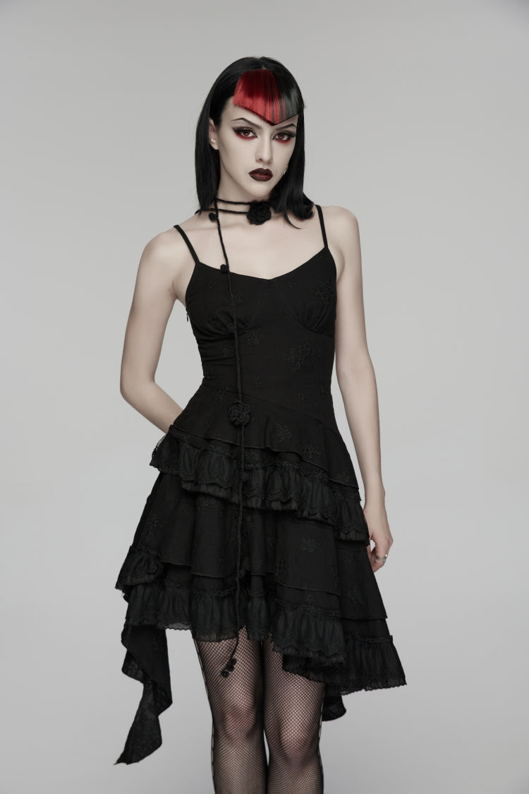 Black Embroidered loral Embroidered Asymmetric Women's Gothic Jsk Dress raduation Dress - Product - 6