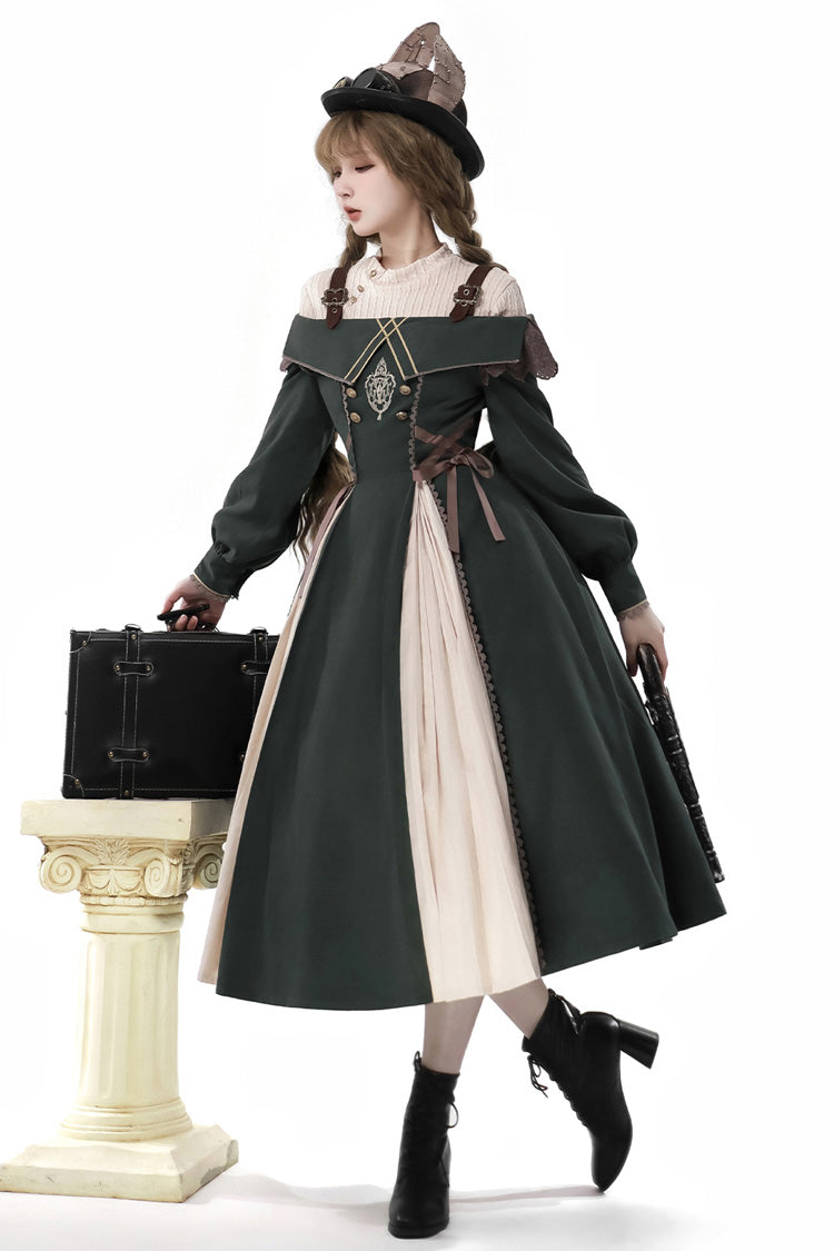 Dark Green Long Sleeves Ruffle Embroidery Bowknot Gothic Princess Lolita Dress - Product - 2