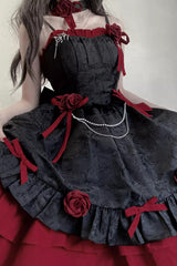 Red/Black Print Ruffle Bowknot Gothic Princess Lolita Jsk Dress - Product - 3