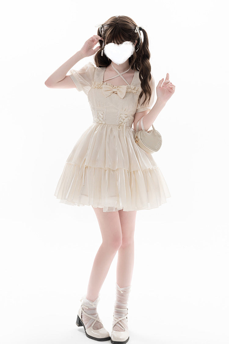 Apricot [Prussian Legend] Short Sleeves Multi-Layered Jacquard Ruffle Bowknot Sweet Lolita Dress - Product - 7