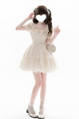 Apricot [Prussian Legend] Short Sleeves Multi-Layered Jacquard Ruffle Bowknot Sweet Lolita Dress - Product - 7
