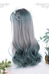 Green Gradient Gray Big Wavy Long Curly Hair Classic Lolita Wigs - Product - 3