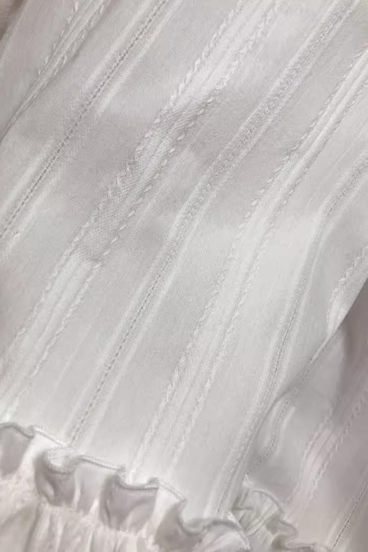 White Long Sleeves Jacquard Ruffle Sweet Lolita Blouse - Product - 4