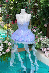 Blue [Starlight Jellyfish Princess] Halterneck Sleeveless Ruffle Lace Sweet Lolita Jsk Dress - Product - 3